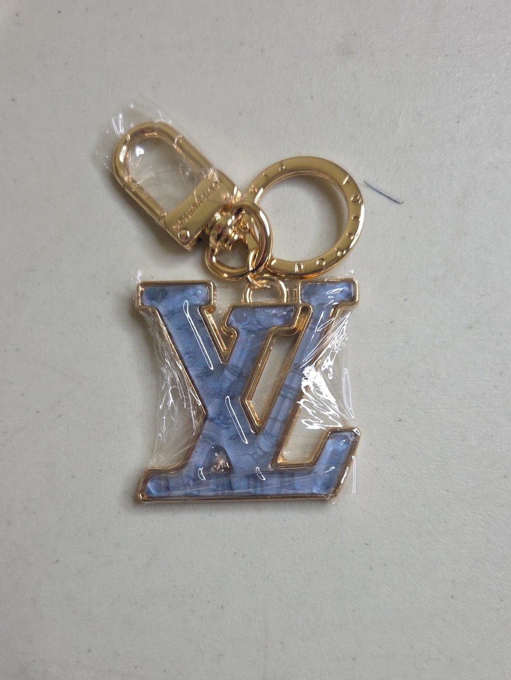 Louis Vuitton Gold-Tone Key Charm with Blue Marble LV Motif